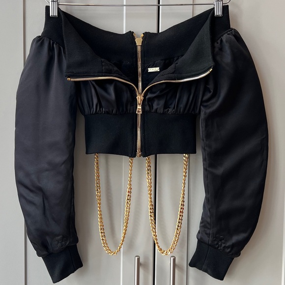 Are You Am I Minami Bomber Jacket Small Medium Chain Cropped Streetwear Black - Picture 2 of 11